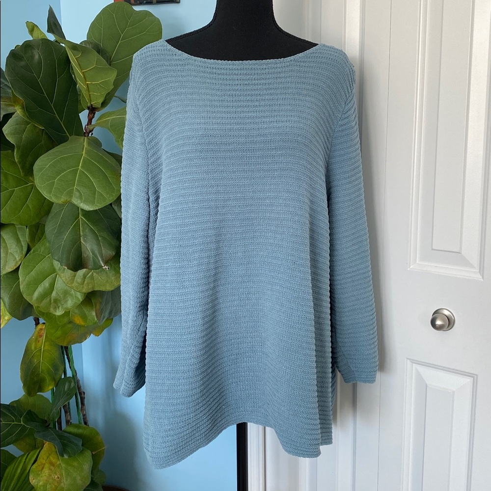 J.Jill 2X Chenille Blue Knit Long Sleeve Sweater Top